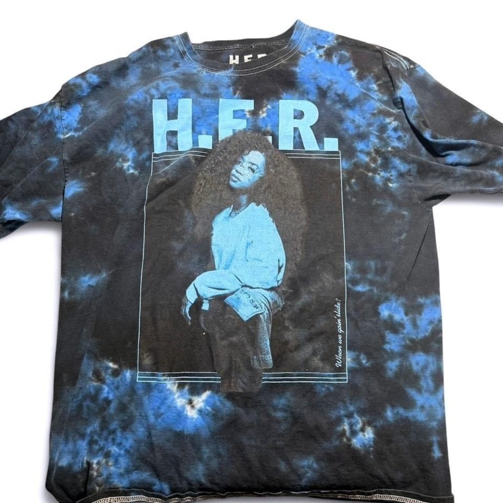 H.E.R. Official Concert Tour T-Shirt Blue Black Tie Dye Graphic Tee Mens Medium